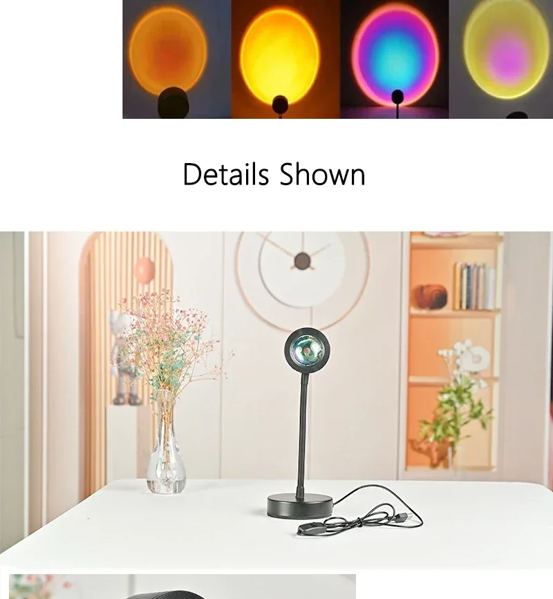 Sunset Lamp Projection Led Lights with Remote 16 Colors Night Light 360° Rotation Rainbow Lights 4 Modes Setting for Photograph