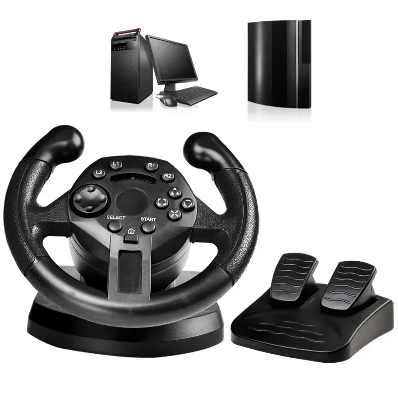 New Racing Steering Wheel For PS3/PC Game Steering Wheel Vibration Joysticks Remote Controller Wheels Drive With footbrake