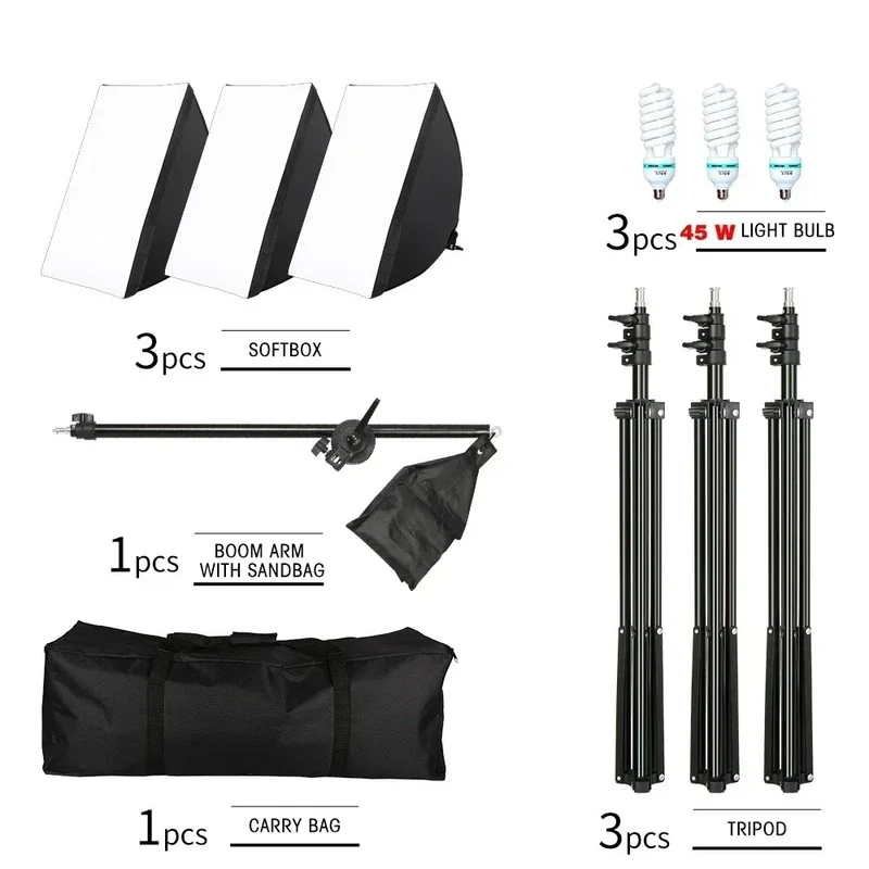 SH 50x70CM Photography Softbox Lighting Kits Professional Continuous Light System Equipment For Photo Studio