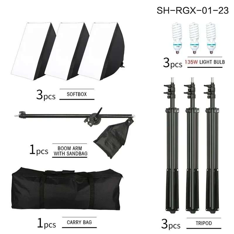 SH 50x70CM Photography Softbox Lighting Kits Professional Continuous Light System Equipment For Photo Studio