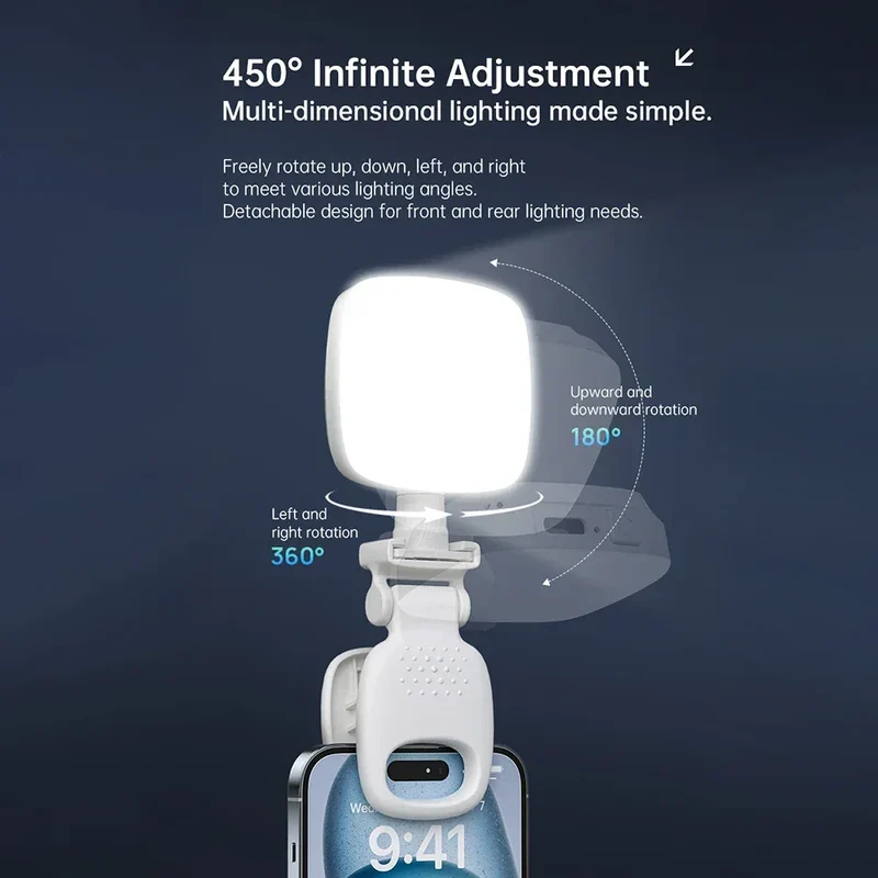 LED New Portable Selfie Fill Light Rechargeable 3 Modes Adjustable Brightness Clip On For Phone Laptop Tablet Meeting Make Up