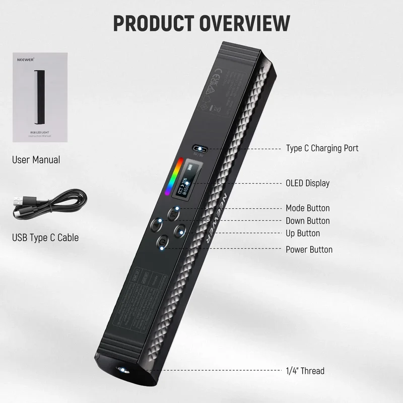 NEEWER RGB Light Wand with APP Control Magnetic Handheld Photography Video Light Stick Dimmable CRI95+ Full Color LED Tube Bar