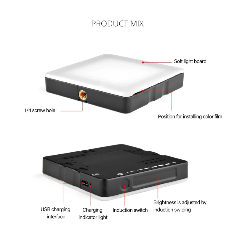 Portable Fill Light Sensitive Color Temperature High Brightness Touch Control LED Video Light Panel for Photography