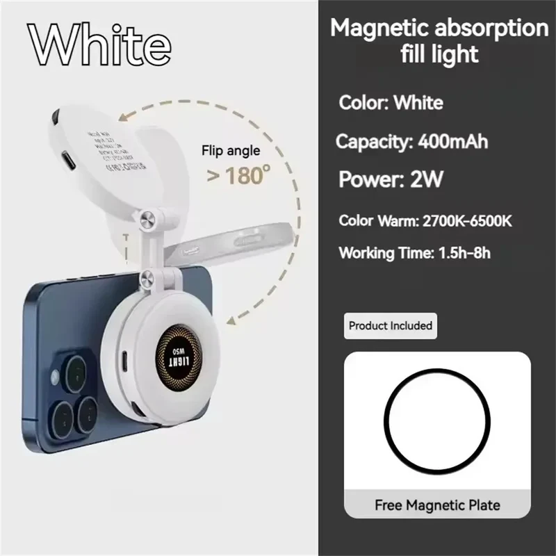 2in1 For Travel, Desktop, Selfies, Video, Makeup Portable Foldable Magnetic Rechargeable Ring Fill Light Phone Holder Perfect